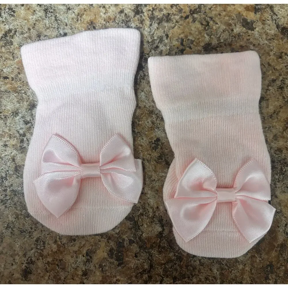 Baby Girl Pink Bow Socks & Matching Headband Set Size S 0–6M